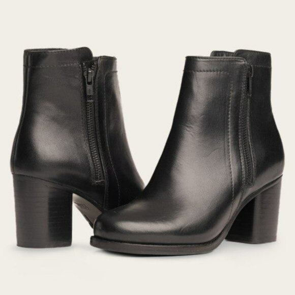 Frye Shoes - Frye Addie Double Zip Black Leather Ankle Booties